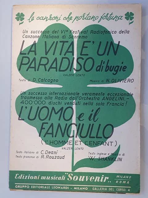 SPARTITO MUSICALE D'EPOCA LA VITA è UN PARADISO DI BUGIE / L'UOMO E IL