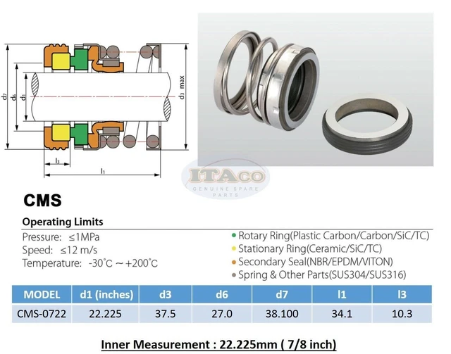 Soffiatore meccanico pompa acqua soffiatore immersione 7/8"" 0,875"" anello rotante molla in carbonio