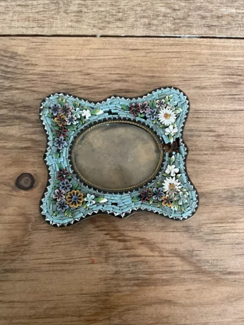 Italian Micro Mosaic Picture Frame Flowers Small Miniature Multicolor