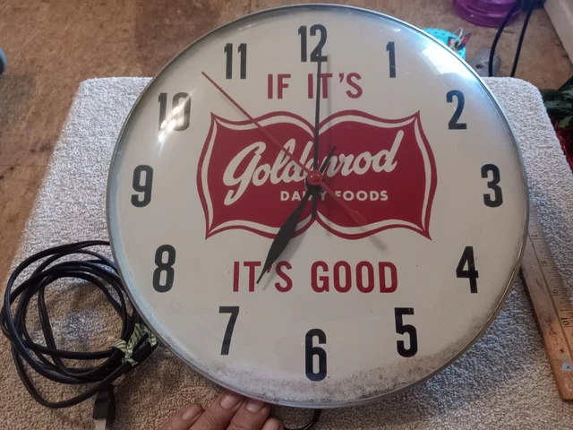 Vintage 1950'S Goldenrod Dairy Foods Advertising Electric Wall Clock Works! L@@K
