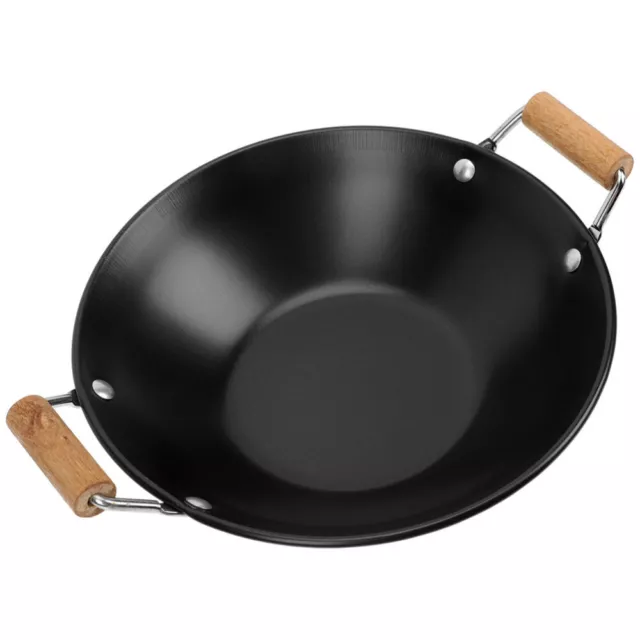 Wok Stir Fry Pan Wooden Handle Flat Bottom Induction Hot Pot Home Restaurant-
