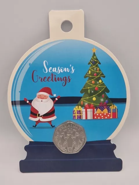 POBJOY MINT 2023 FALKLAND ISLANDS BU  50p COIN PENCE CHRISTMAS BAUBLE PENGUINS