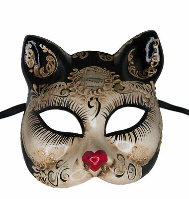 Mask from Venice Cat Lady Black Small Heart Painted Handmade Carnival 22633