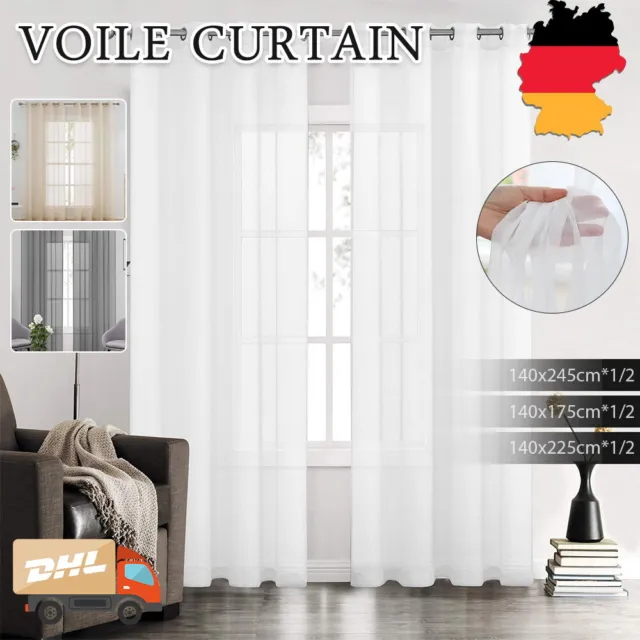 2x Voile Gardinen Stores Transparent Vorhang mit Ösen Outdoor Vorhänge Wohnzimme