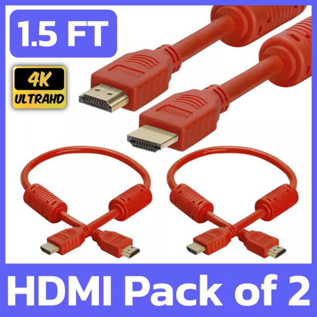 2 Pack 1.5 Feet HDMI Cord Red HDMI Male to Male Cable 4K HDTV XBOX PlayStation