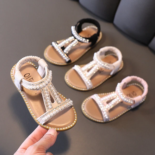 Baby Girls Pearl Flat Sandals Summer Toddler Kids Holiday Princess Beach Shoes