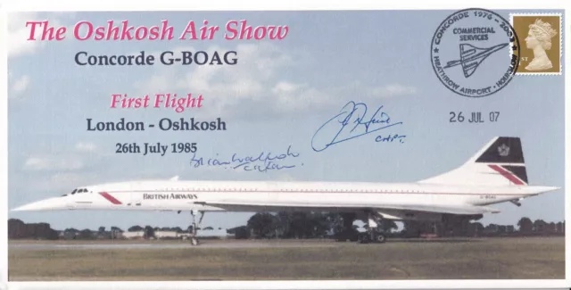 1st Flight London – Oshkosh, Air Show Anniv 1985 Signed Double Signed Pilots