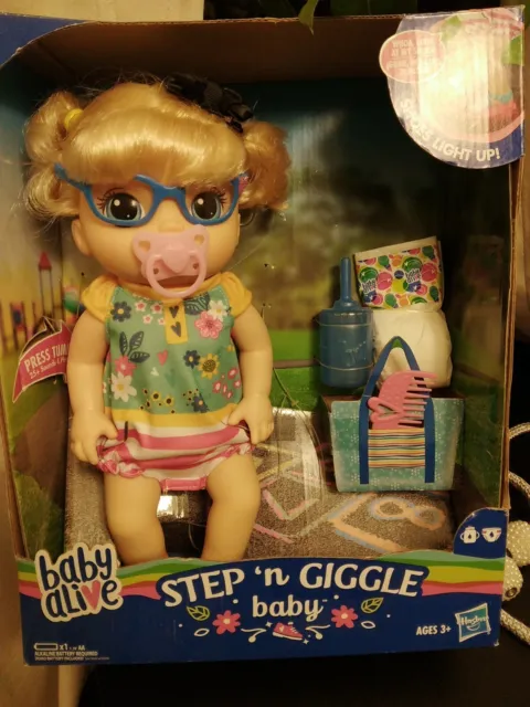 Baby Alive Step 'N Giggle Baby Girl,  Blond Hair,  Light Up Shoes, Drinks & Wets