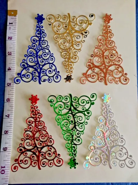 6 Beautiful Intricate Swirly Christmas Trees Craft Die Cut Card Toppers