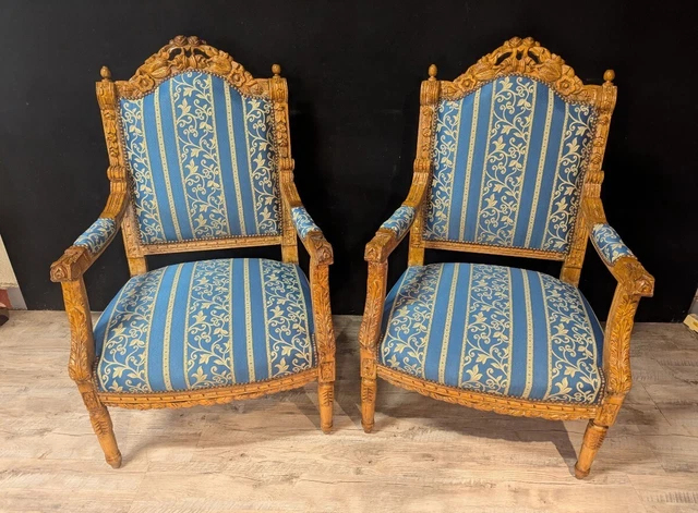 Paire de fauteuils Louis XV . Classique Marron Bois