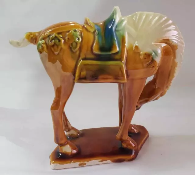 Vtg.  Chinese Tang Dynasty Style Imperial Sancai Tri-Glaze War Horse figurine 3