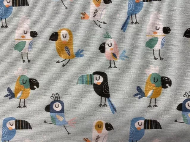 Mini  Scandi Puffins Aqua Cotton 140cm wide  Curtain/Craft Fabric
