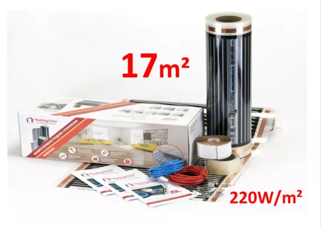 Kit plancher chauffant électrique 17m² | Film infrarouge 220W/m², 230V, b 50cm