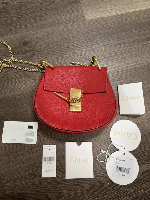 Chloé Chloe Drew Grained Lambskin Mini Shoulder Bag, Plaid Red