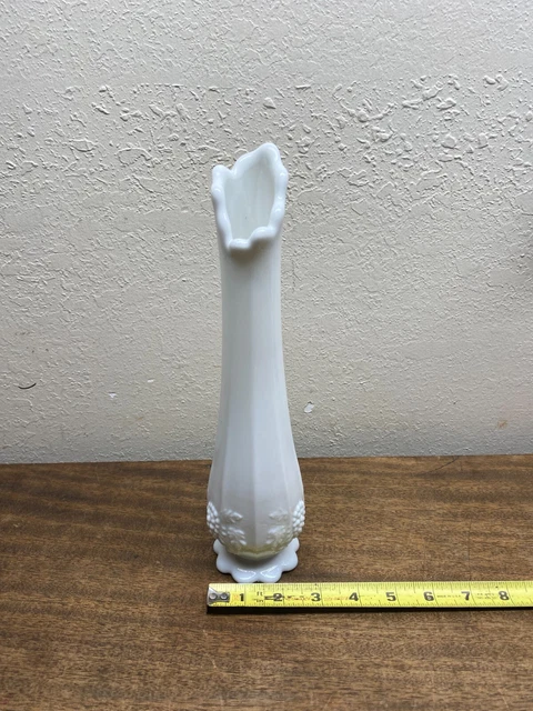 VTG. Westmoreland 11"Scalloped Foot Bud Vase Paneled Grape Milk Glass ~ 1940-84