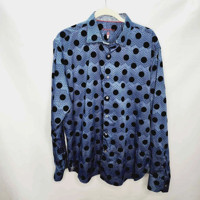Visconti Black Men's Striped Black Felt Polka Dot Button Front Shirt