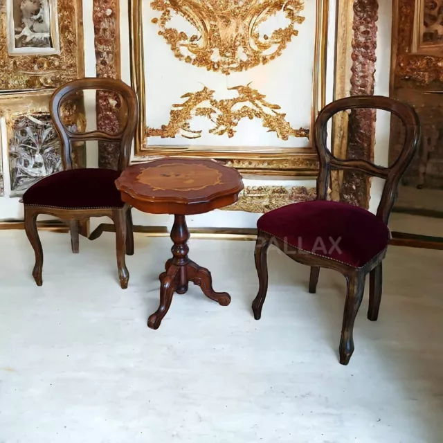 2 Stühle Im Louis-Philippe-Style Biedermeier Aus Echtholz Mit Samtbezug In Rot 2