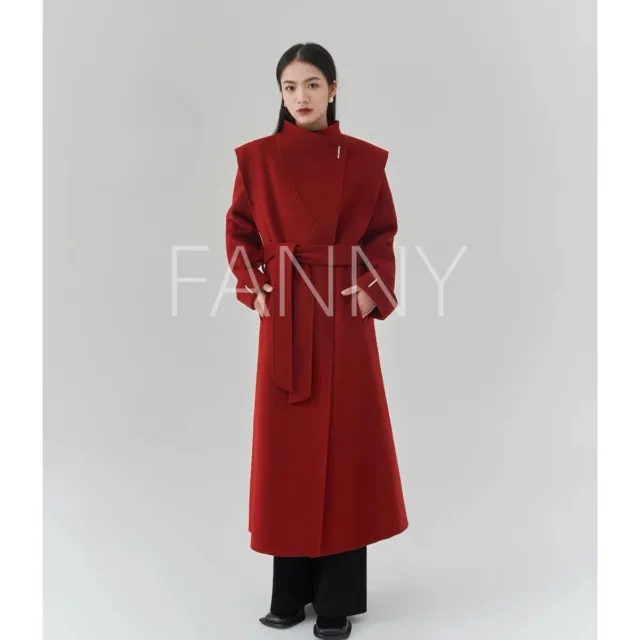 Maxmara Women Stylish Long-sleeved Double-sided Wool Coat