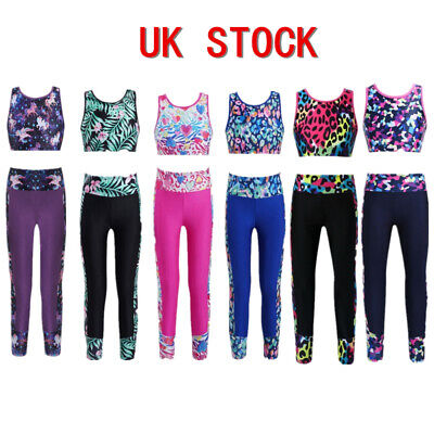UK Girls Sportswear Tank Top Racerback Vest with Leggings Sets Tracksuit Outfits