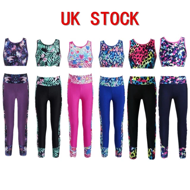 UK Kids Girls Tracksuit Outfits Digital Printed Crop Tank Top with Leggings Set