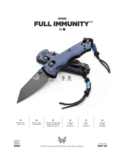 Benchmade 290BK Full Immunity CPM-M4 Crater Blue (Factory Sealed New Stock)
