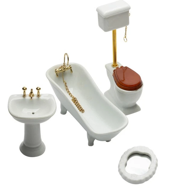 Dolls House White Porcelain Bathroom Furniture Set High Level Toilet brand new