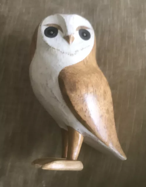 7”  Wooden Barn Owl Hand Carved & Stained Dcuk Carved
