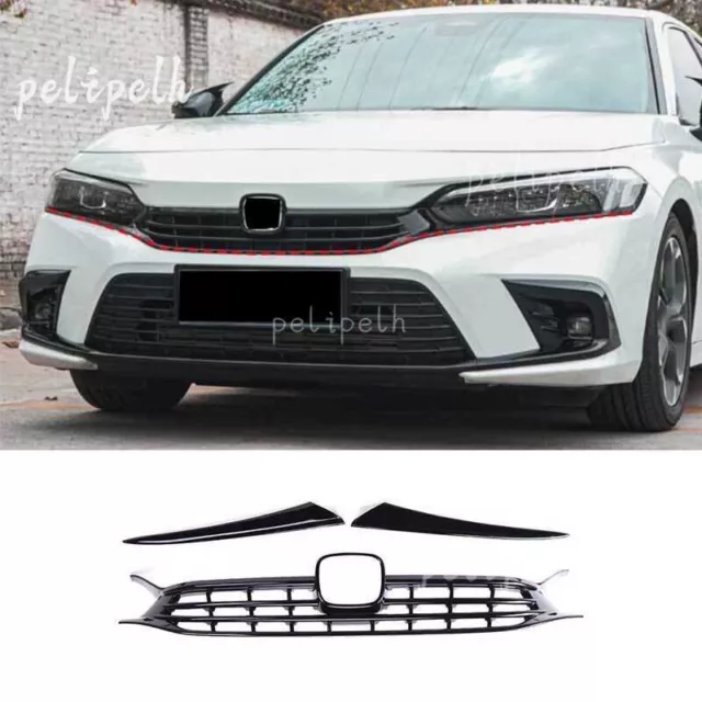 FOR HONDA 11TH Civic 20222024 Black Glossy Front Bumper Center Hood