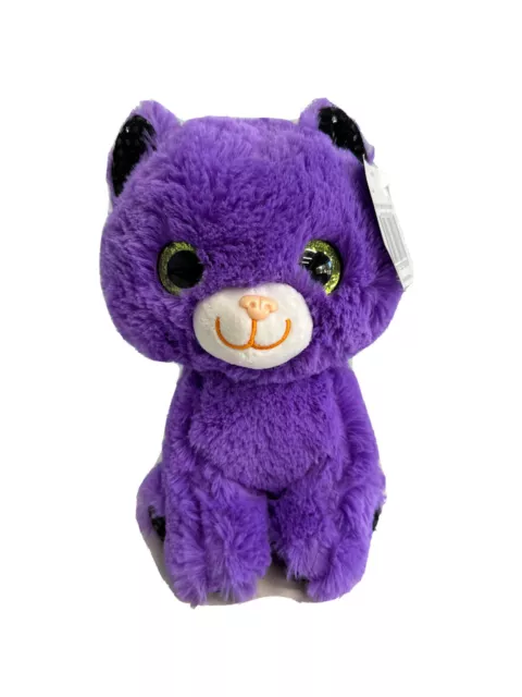 10 inch Purple Cat Halloween Decor NEW Plush Stuffed Cat NEW (No pumpkin)