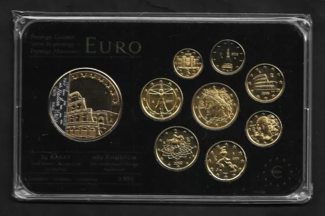 Italien Euro Prestige Coinset, Gold & Rhodium, 24 Karat vergoldet, Neu, OVP