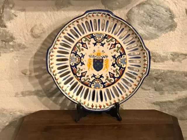 Grande assiette décorative ajourée, en céramique, style Rouen