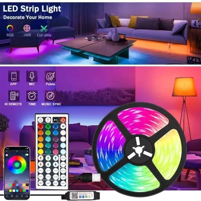 Bande Ruban LED 5m 10m USB Bluetooth Télécommande Lumière RGB 5050 Kit Complet