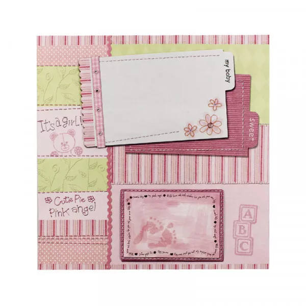 Feuille de papier - Scrapbooking - Rose - Bébé fille - Naissance - 30,5 x 30,5