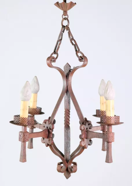 Arts & Crafts 19th Century French 4 Arm Wrought Iron Chandelier
