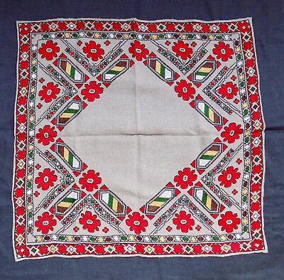 Antique Textile Balkan Bulgarian Hand embroidered Tablecloth 63 cm x 65 cm