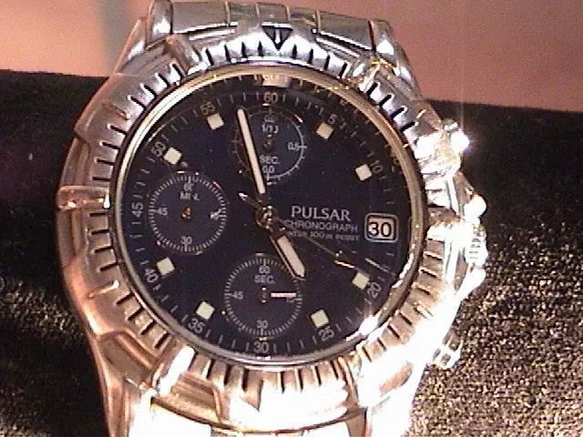 pulsar mens wrist watch with chronograph silver tone adjustable band