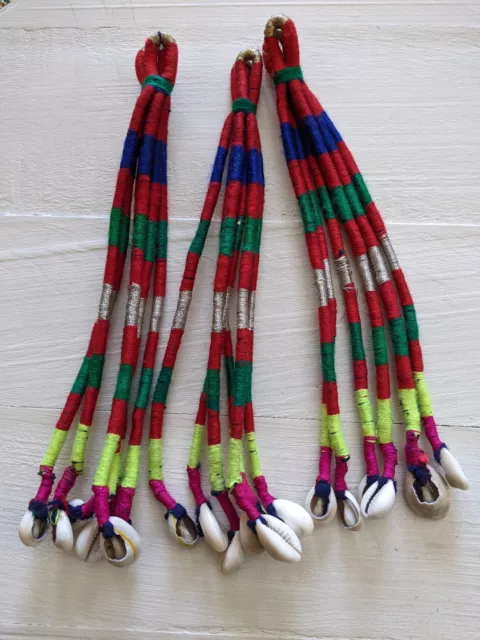 3 Kuchi Kochi Cowrie Tribal Tassels 9.25" Colorful Boho Swag (#12802)