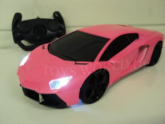 Girls Pink Lambo Ferrari Sports Radio Remote Control Car Led Lights 1/18 Boxed