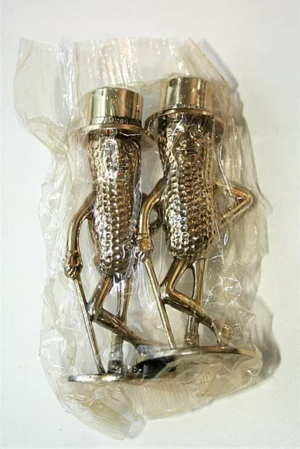 Vtg Planters Mr Peanut Plastic Gold Set Of Salt & Pepper Shakers NOS New 1970s