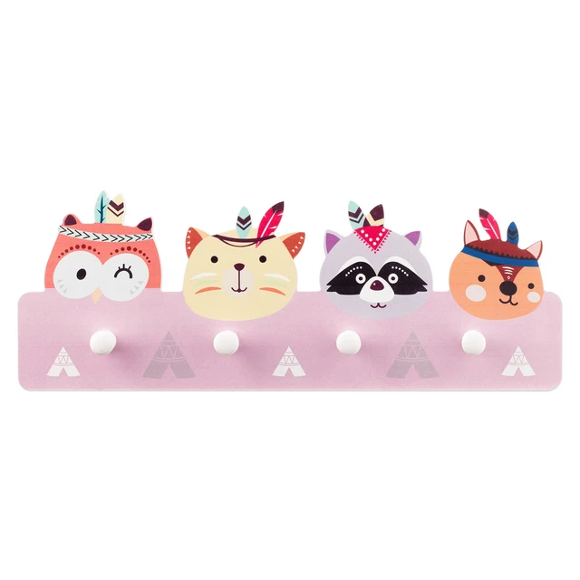 Appendiabiti Parete 4x Ganci - Attaccapanni Muro Bambini Cameretta Legno Animali