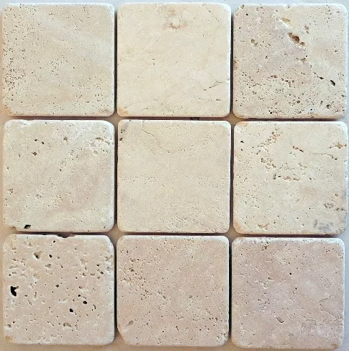 Rosone In Marmo E Travertino 33x33 Cm | Mosaico Decorativo Fatto A Mano Per Interni Ed Esterni