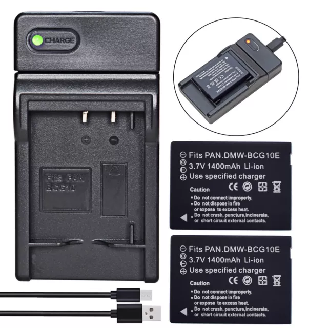 2x Battery +Slim Charger for Panasonic Lumix DMC-TZ6 TZ7 TZ8 TZ10 TZ18 TZ20 TZ22