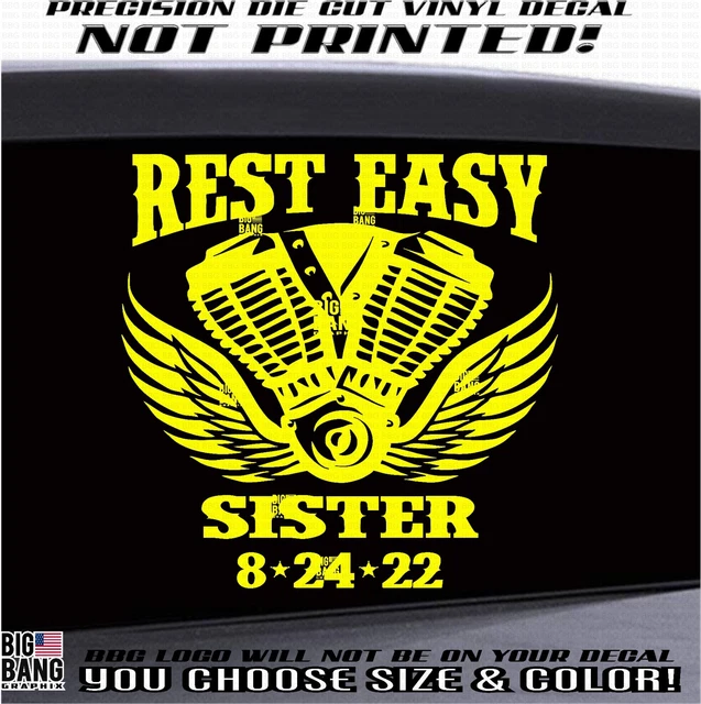 In Loving Memory of Biker Sister Family Vinyl Decal Sticker CUSTOM DATE Memorial