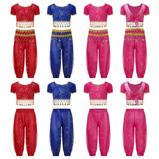 Kids Girls Belly Bloomers Crop Top With Pants Stage Dancewear Holiday Costume