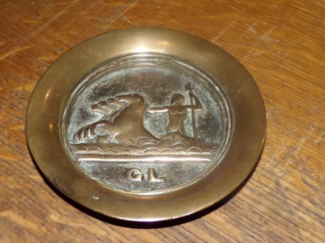 Ancien Vide- Poches Coupelle En Bronze Décor Dieu Poséidon