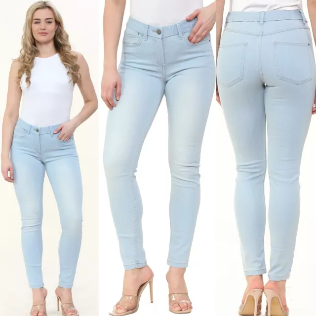 EX M&S Womens Denim Jeggings Ladies Skinny Fit Light Blue Stretch Jeans Pants