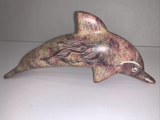 Hand Crafted Besmo Products Stone Dolphin Figurine Made In Kenya 8” X 3”