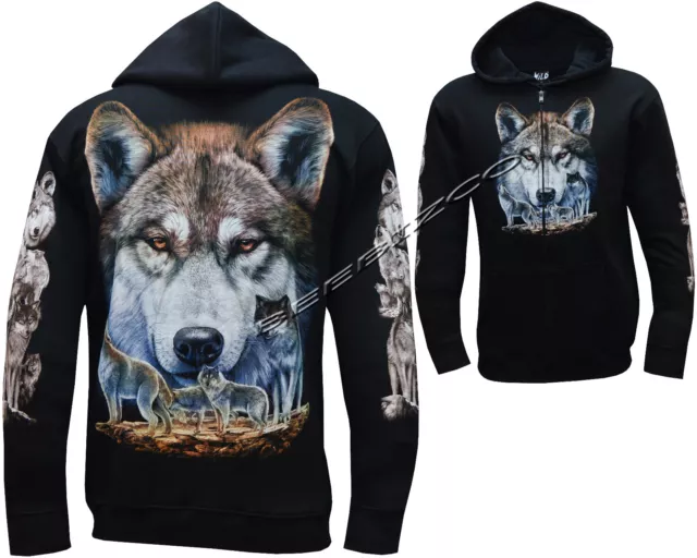 New Wolf Pack Native American Indian Eagle Biker Zip Zipped Hoodie Hoody Jacket