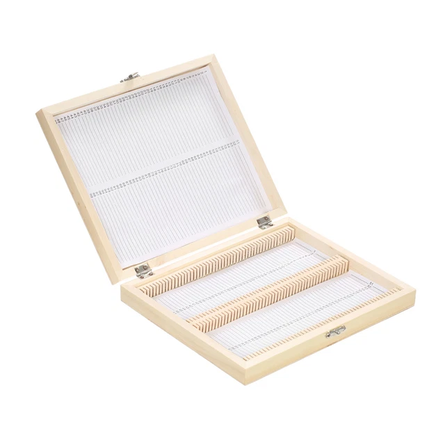 KKmoon 100-Places Wooden Slide Storage Box for Prepared Microscope Slides H9H5