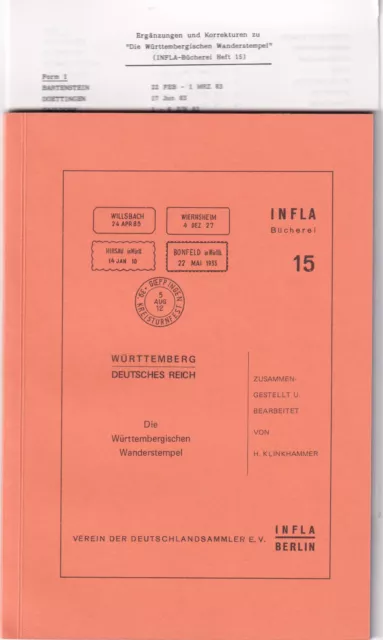 32. DR Infla Bücherei Heft 15 Wanderstempel Württemberg 1882-1933 von 1980